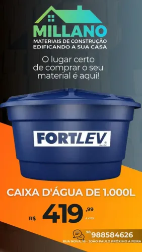 Caixa D'água 1.000L Fortlev - Millano Materiais de construção