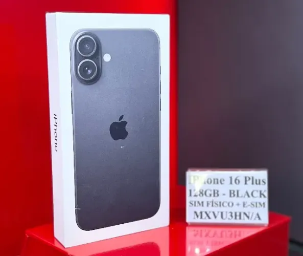 Apple iPhone 16 Plus - 128GB - A3290 - E-sim + Sim Físico - Black - Produto Novo, Lacrado.