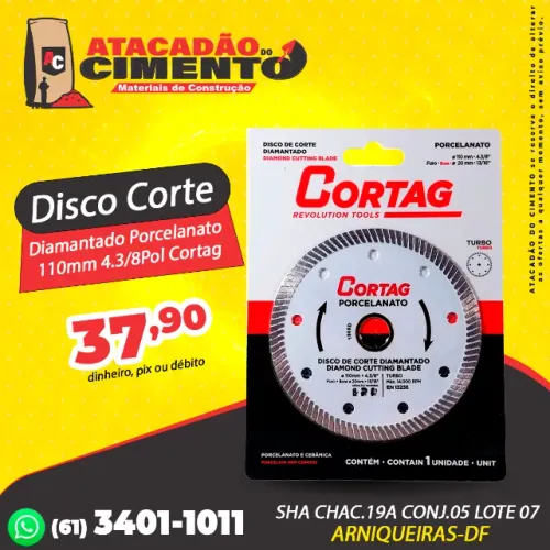 Disco de Corte Diamantado Porcelanato 110mm 4.3/8Pol Cortag