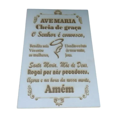 Quadro Oração AVE MARIA MDF Branco