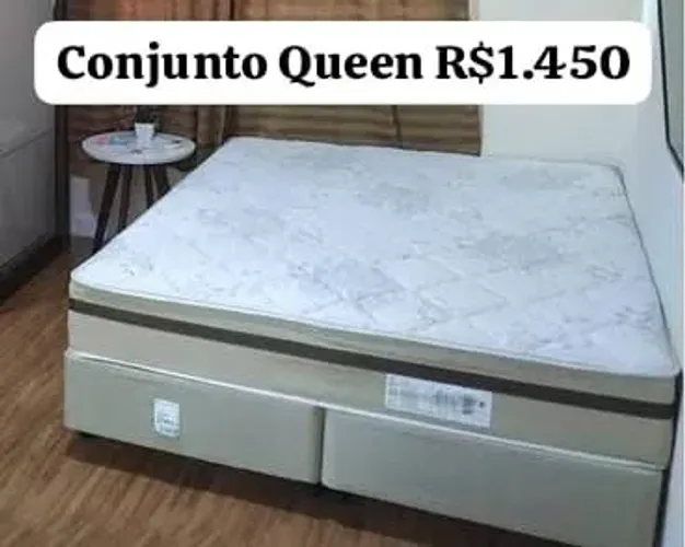CONJUNTO CAMA BOX QUEEN BIPATIDO + COLCHÃO MOLAS ENSACADA