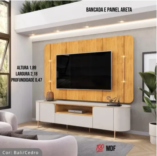 Painel Areta com Bancada para TV - Bali/Cedro