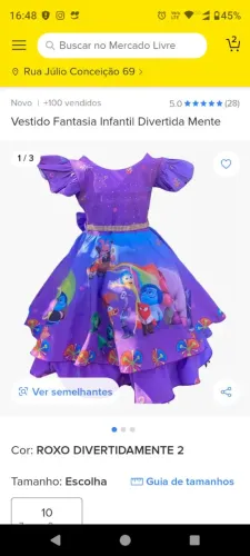 Vestido Fantasia Infantil Divertida Mente - Roxo