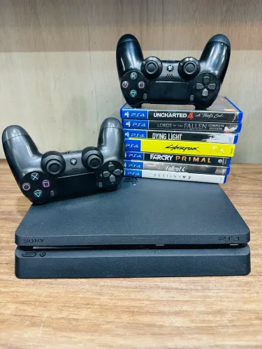 PlayStation 4 | PS4 Slim + 2 Controles e Jogos | 10 meses garantia 