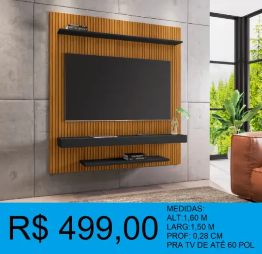 Painel ripado na pintura pra tv de até 60 pol - entrega gratis