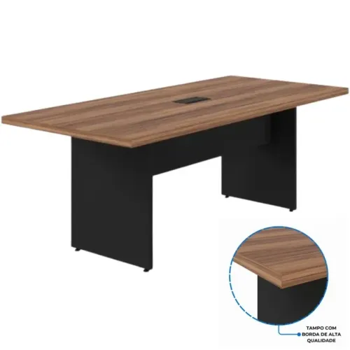 Mesa de Reunião 2,00×0,90m com Caixa de Tomada Nogal Sevilha/Preto Modelo 21403