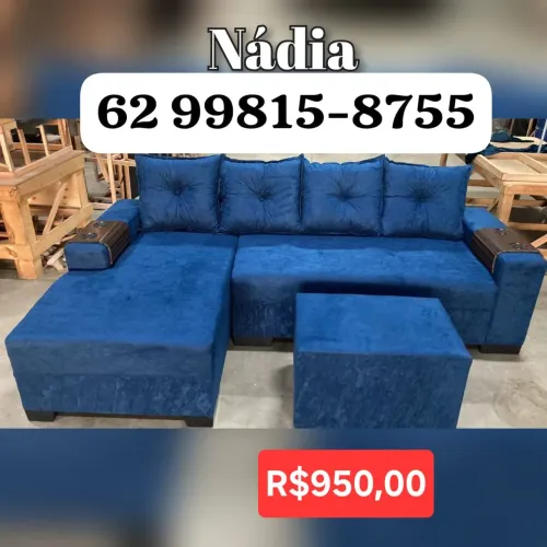 Sofá azul de 4 lugares modelo chaise fixo !!!!!!