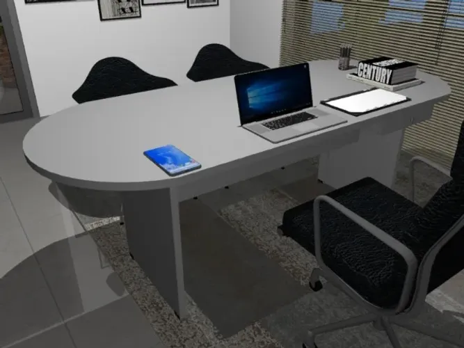 Mesa de Reunião Oval Kiev em MDF: L182cm x L80cm x A74cm.