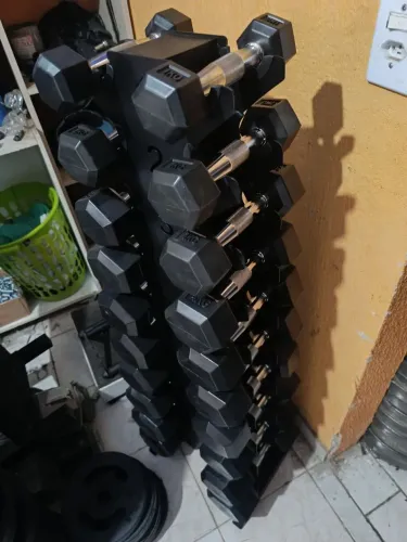 Kit Halteres sextavados injetados pegada cromada novos 