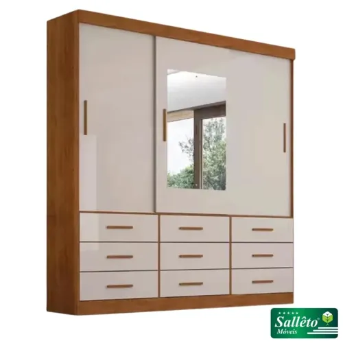 Guarda-roupa Casal New Star Cinamomo/Off 3 Portas 9 Gavetas C/ 1 Espelho rf87