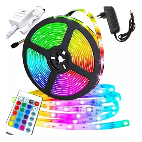 Fita LED RGB Iluminação Completa com Controle Remoto e Fonte 5 Metros