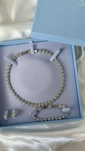 Conjunto Swarovski Cravejado (Colar + Pulseira + Brincos) Original/Novo