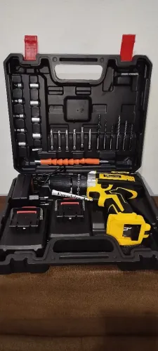 Conjunto furadeira e parafusadeira sem fio 48v, 2 bateria + mala completa