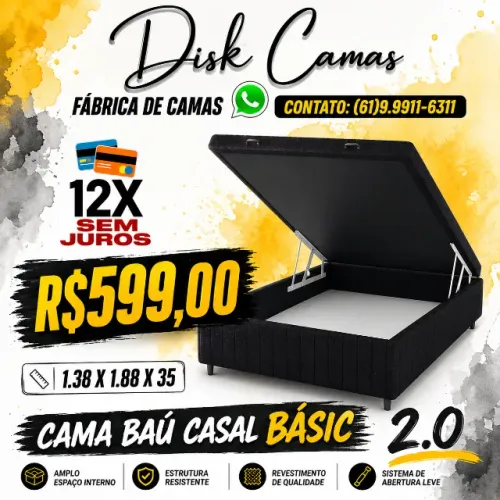Cama Baú Casal com Estrutura Reforçada e Espaço Interno - Aproveite!