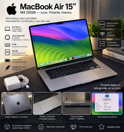 MacBook Air 2024 - Pouco Utilizado