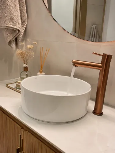 Torneira para Banheiro Rose Gold Aço Inox 304 1/4 de Volta Bancada
