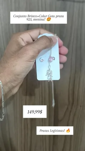 Conjunto Colar Gota e Brinco Prata 925