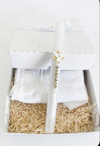 Kit batizado vela personalizada e toalha 