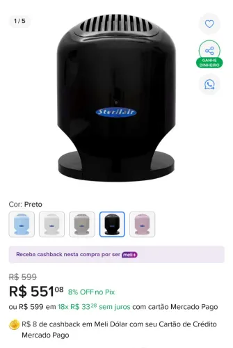 Purificador de ar sterilair novíssimo
