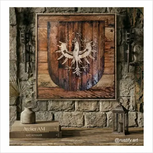 Quadro decorativo com o brasão da áustria em madeira