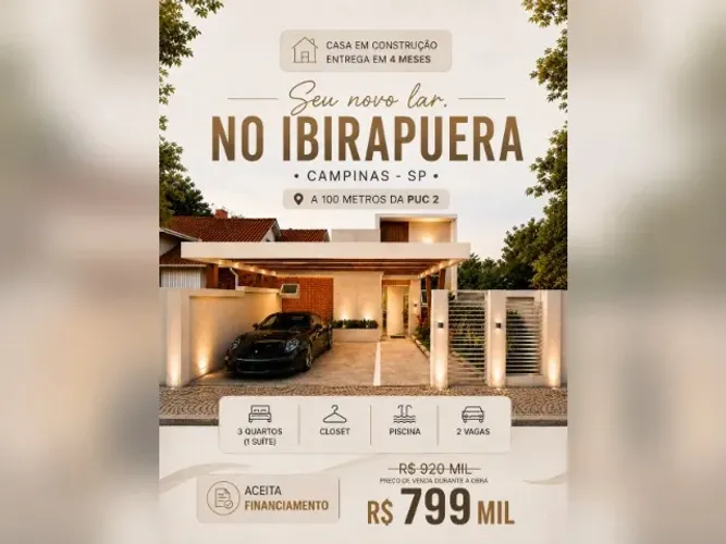 Casa nova 3 quartos c/ suite, closet e piscina - Jd. Ibirapuera, Campinas