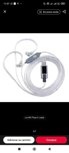 Cabo KZ M2 Banhado a Prata C/ Microfone Tipo C P2 EDX Pro X AS16 Pro Zenith
