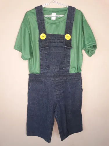 Macaquinho Jeans Infantil - Fantasia Mario ou Luigi - 3/5 anos