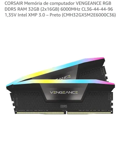 CORSAIR Memória de computador VENGEANCE RGB DDR5 RAM 32GB (2x16GB) 6000MHz CL36