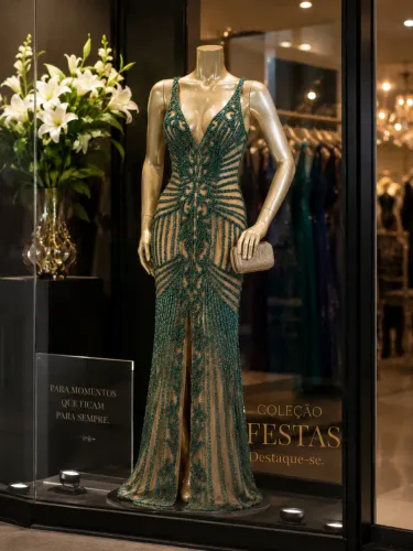 vestido festa formatura verde esmeralda bordado - elegante e poderoso