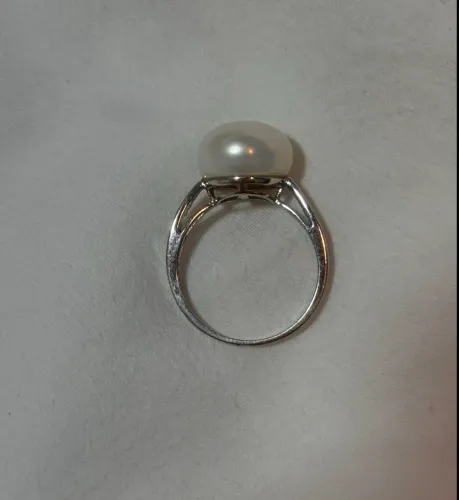 Anel de Ouro Branco 14K com peróla verdadeira