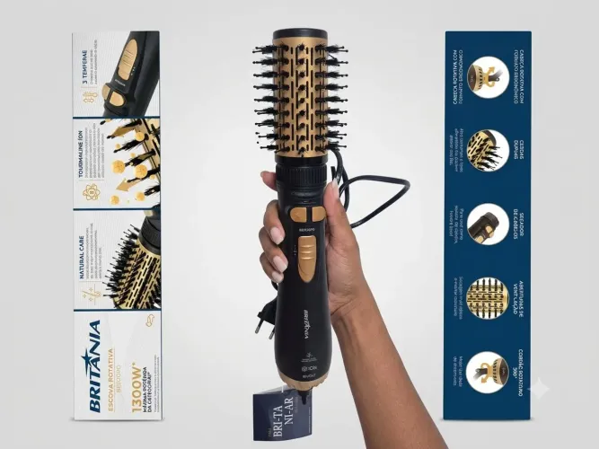 ESCOVA ROTATIVA BRITÂNIA 4 em 1 Gold 1300W BER20PD - Bivolt