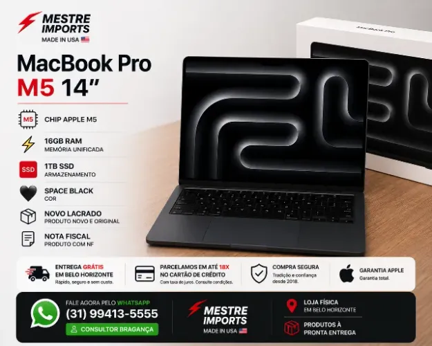 MacBook Pro M5 14 polegadas 16GB RAM 1TB SSD Space Black - Novo - Nota Fiscal