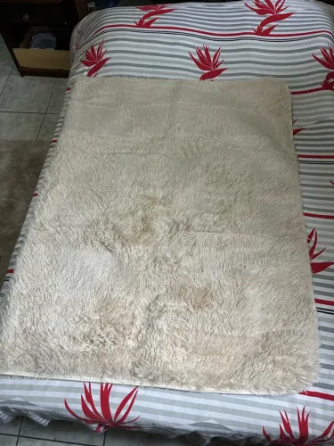 Tapete Peludo Felpudo Luxo Bege 2,00m x 1,30m com Base Antiderrapante