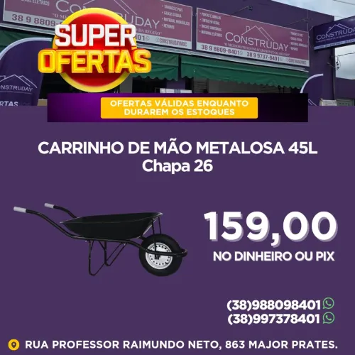 Carrinho de Mão Maestro 45 Litros Chapa 26