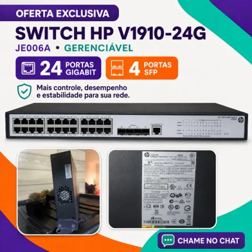 Switch HP V1910-24G Gerenciável 24 Portas Gigabit + 4 SFP - SEMI-NOVO NUNCA ABERTO