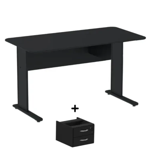 Mesa Escritório 1,50×0,60m c/ Gavetas - MAXXI - Cor Preto - 44093