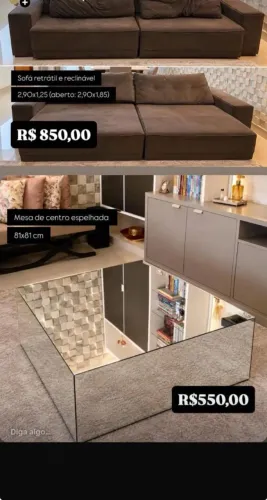 Sofá cama retrátil e mesa de centro