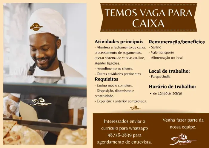 Vaga para Caixa e Atendente