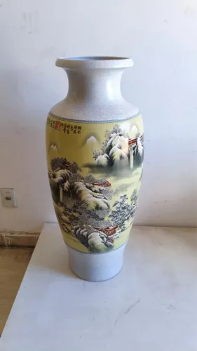 Vaso Decorativo Oriental Grande 92 cm + Base de Madeira