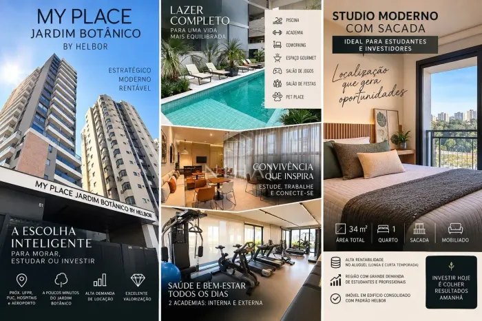 1 Quarto + Sacada no Jardim Botânico | Localização Estratégica
