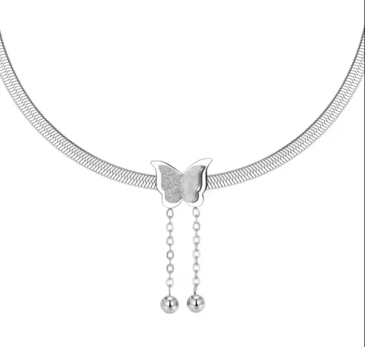 Conjunto colar e pulseira de borboleta em aço inoxidável 