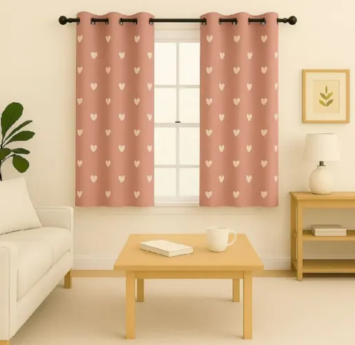 Cortina Varão Sala ou Quarto Rosé com coração 2,40,x1,70m