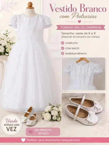 Vestido infantil daminha ou formatura e sandália