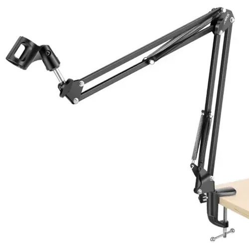 Braço Articulado de Mesa para Microfone | Suporte Tipo Tesoura Reforçado com Braçadeira |