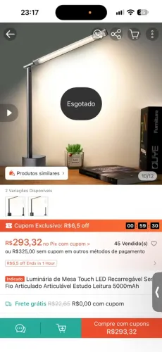 Luminária de mesa touch recarregavel 