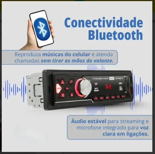 Som 1din Rádio Reprodutor De Som Bluetooth Luz Led 4x60w Potente