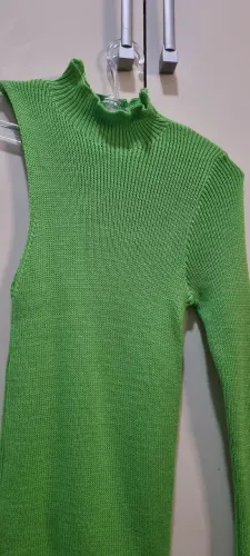 Blusa Tricot Verde Neon Ombro Único Fashion Tam P