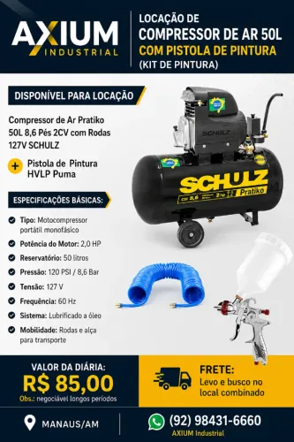 Compressor de Ar 50L com Pistola de Pintura - Aluguel