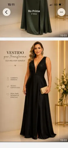 Vestido de cetim preto com lantejoulas