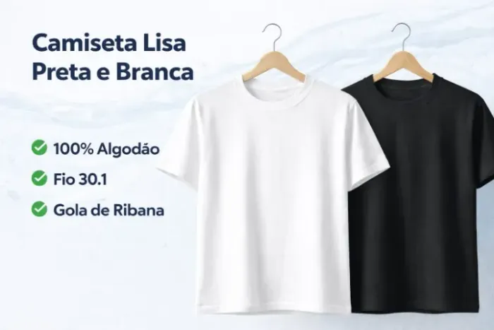 Camisetas algodão branca e preta (minimo 5 unidades)